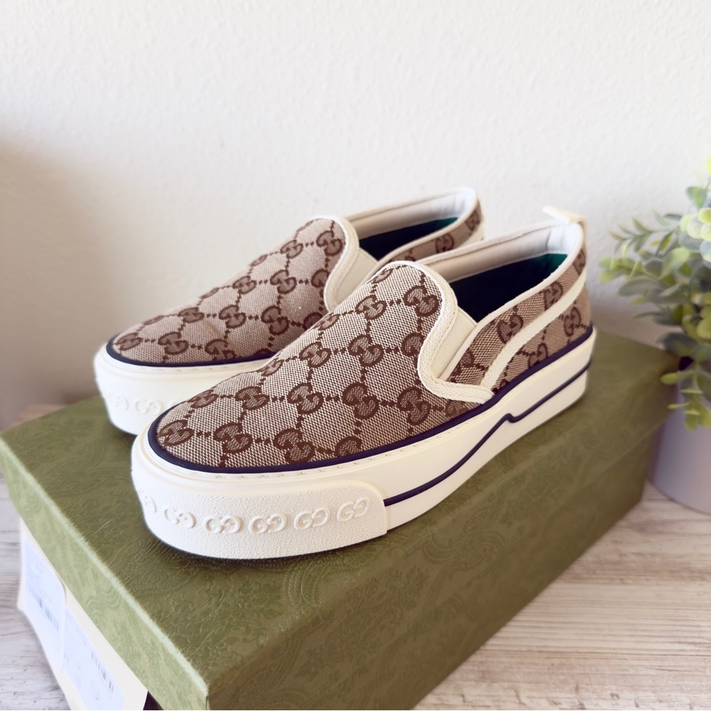 New Gucci Tennis 1977 GG Supreme women platform slip-on sneakers size US 4.5